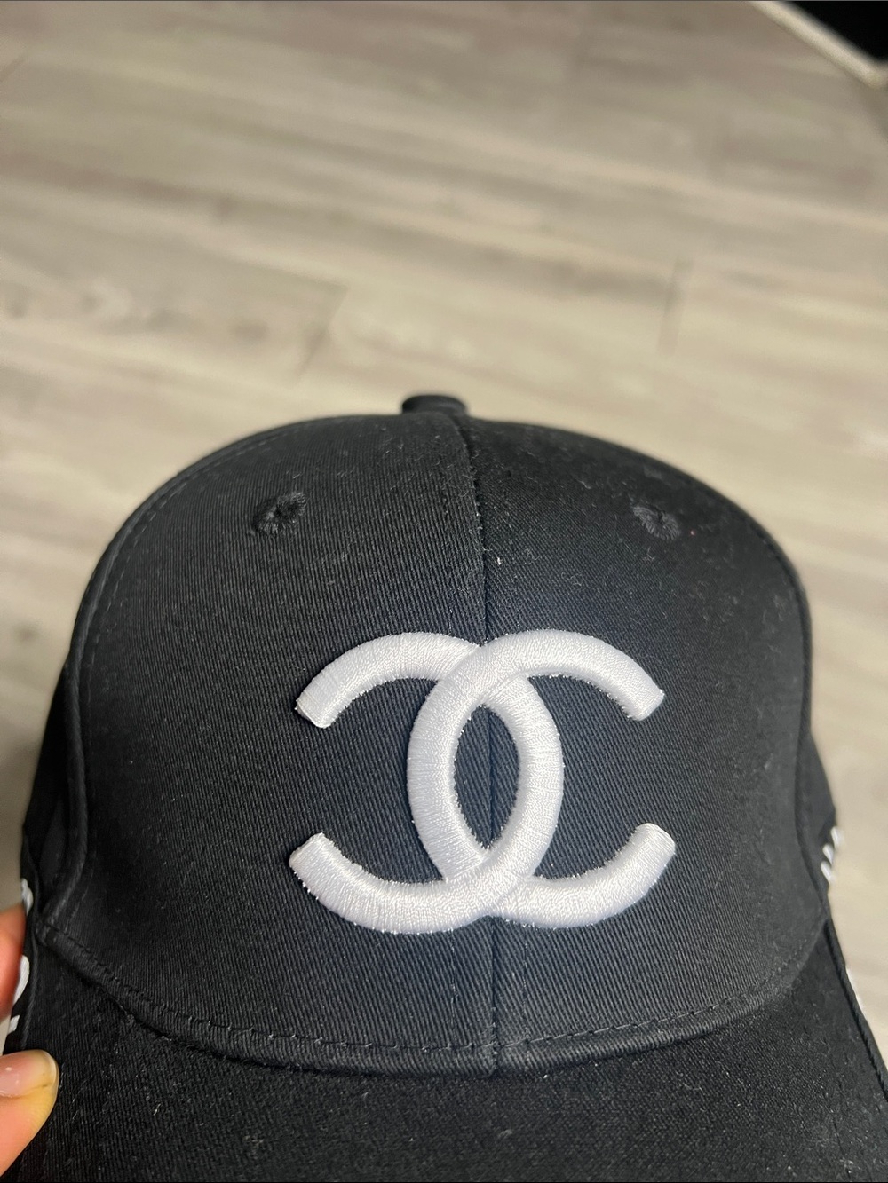 CHANEL Black Baseball Cap with White CC Logo and Brim Lettering - Picture 13 of 13